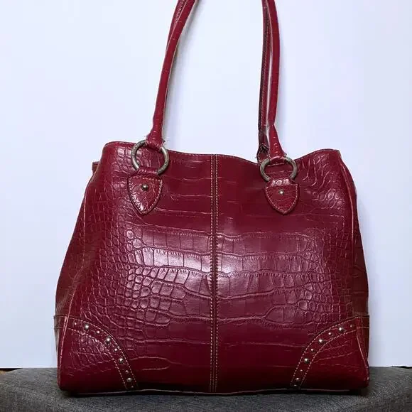 y2k red leather shoulder bag croc embossed studded mcbling grunge vintage - Picture 3 of 16
